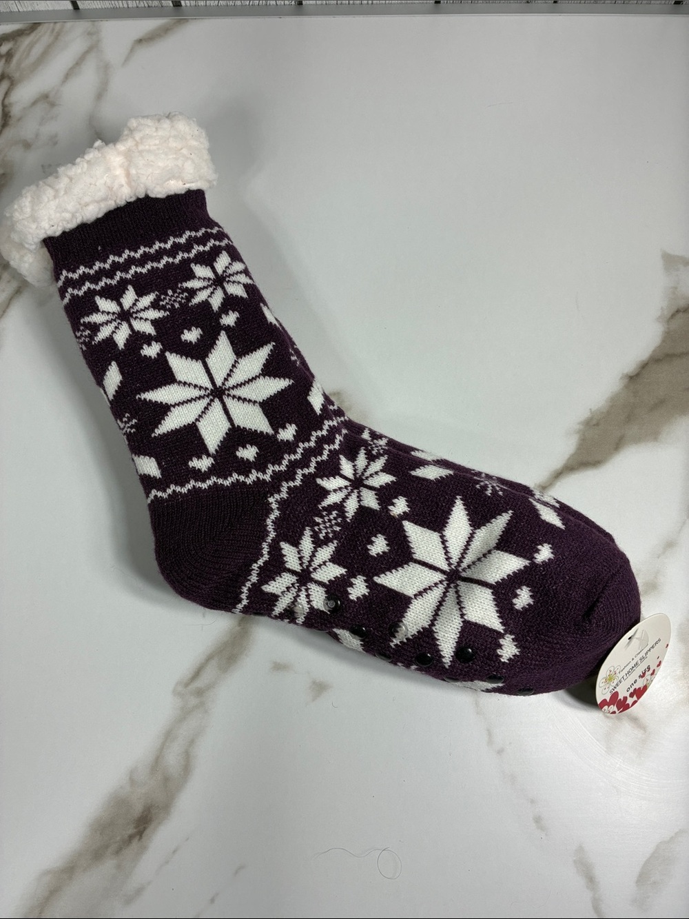 Sweet Home Fashion Cozy Plush-Lined Snowflake Slipper Socks